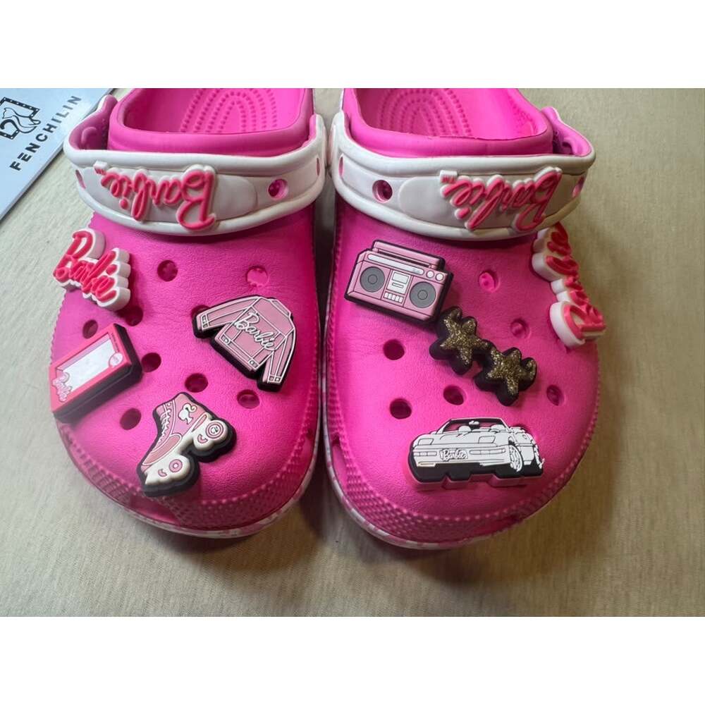 Crocs Classic Barbie Clog Electric Pink Women's Size 6 Charms